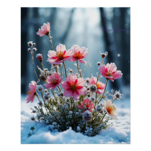Winterbloei – Roze Cosmos in de Sneeuw Perfect Poster