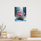 Winterbloei – Roze Cosmos in de Sneeuw Poster (Keuken)