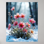 Winterbloei – Roze Cosmos in de Sneeuw Poster (Voorkant)