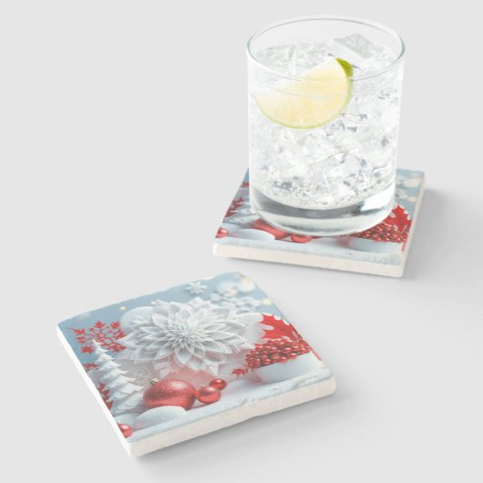 Winterbloem Compositie Stenen Onderzetter (Zijkant)