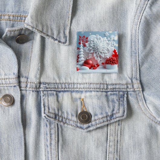 Winterbloem Compositie Vierkante Button 5,1 Cm (In situ)