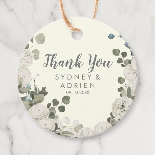 winterbloem | Ivoor bruiloft dank u Bedankjes Labels (Voorkant)