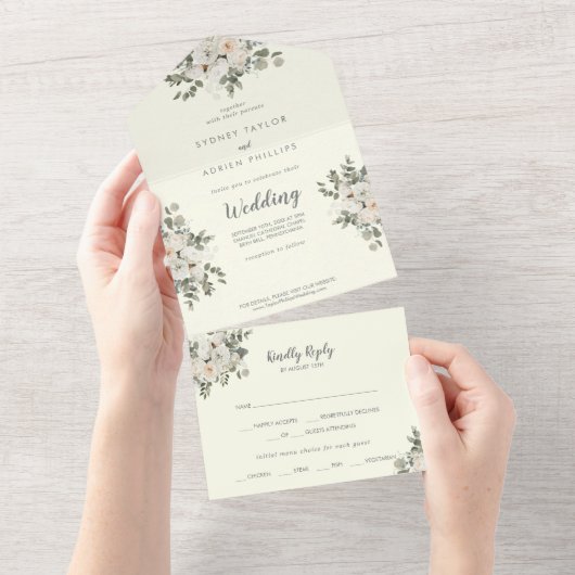 winterbloem | Ivoorbruiloft All In One Uitnodiging (Afscheurbaar)