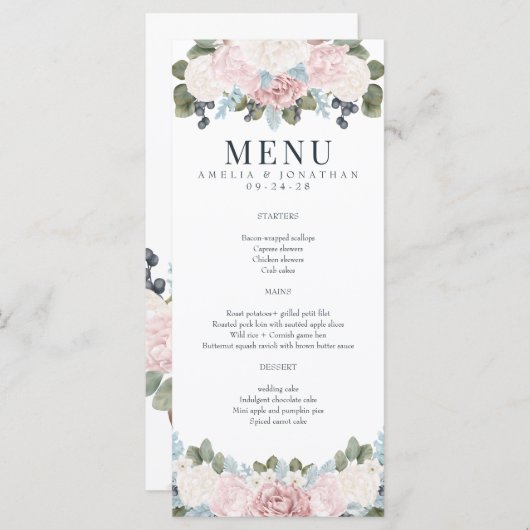 winterbloem | Rustiek huwelijksmenu Menu (Voorkant / Achterkant)