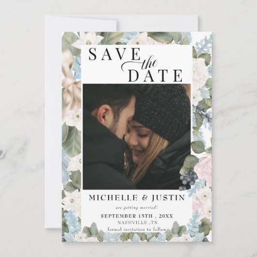 winterbloem | Rustieke foto bruiloft Save The Date (Voorkant)