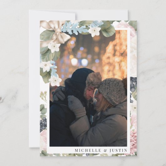 winterbloem | Rustieke foto bruiloft Save The Date (Achterkant)