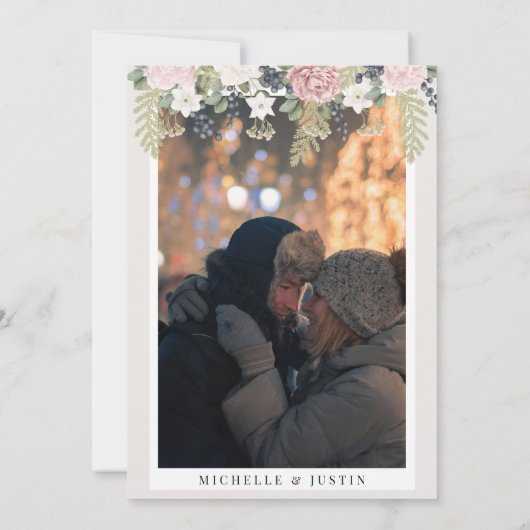 winterbloem | Rustieke foto bruiloft Save The Date (Achterkant)