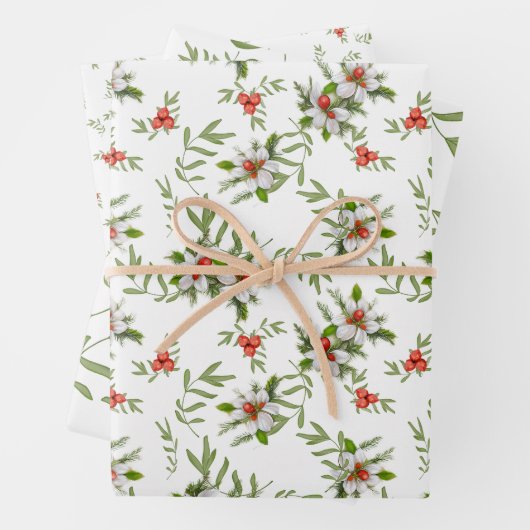 Winterbloemen, bessen en bladeren inpakpapier vel (In situ)