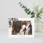 Winterbloemen chic FOTO red de datum bruiloft Aankondigingskaart (Staand voorkant)