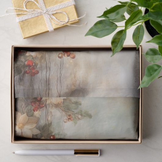 winterbloemen en bessen kerst tissuepapier (Geschenk)