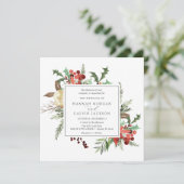 Winterbloemen en Evergreen bruiloft Kaart (Staand voorkant)