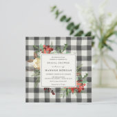 Winterbloemen en Evergreen Plaid Vrijgezellenfeest Kaart (Staand voorkant)