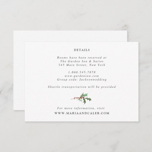 Winterbloemen en Evergreen trouwdetails Kaart (Voorkant / Achterkant)