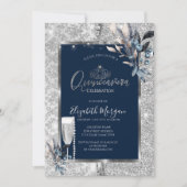 Winterbloemen, Glas Parels Blauw Quinceanera Kaart (Voorkant)