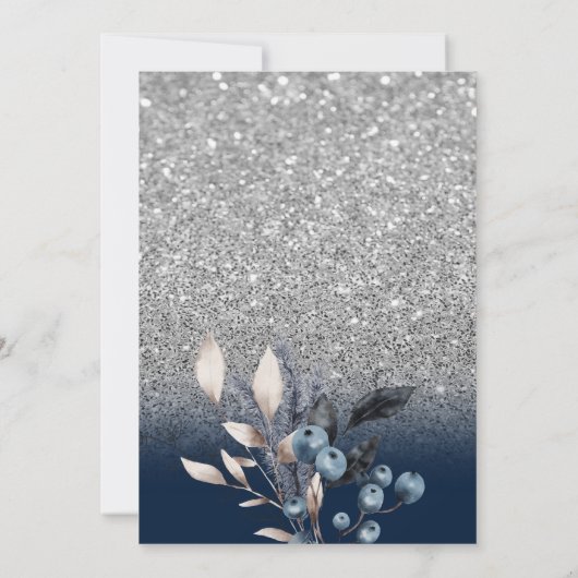 Winterbloemen, Glas Parels Blauw Quinceanera Kaart (Achterkant)