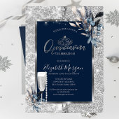 Winterbloemen, Glas Parels Blauw Quinceanera Kaart