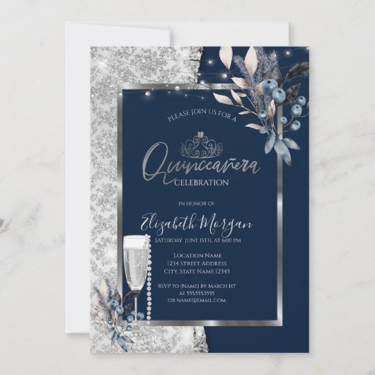 Winterbloemen, Glazen Parels Marine Blauwe Quincea Kaart (Voorkant)
