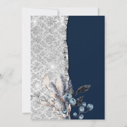 Winterbloemen, Glazen Parels Marine Blauwe Quincea Kaart (Achterkant)