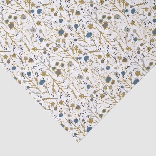Winterbloemen Goudblauw Tissuepapier (Detail)