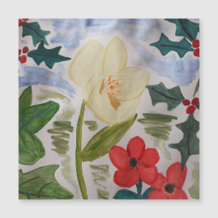 Winterbloemen & Holly Magnetische Kaart