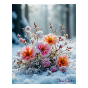Winterbloemen in de sneeuw – zachte bloemenserenit perfect poster