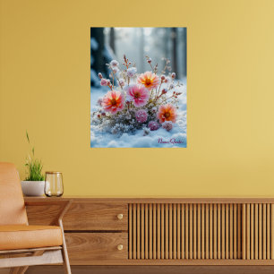 Winterbloemen in de sneeuw – zachte bloemenserenit poster