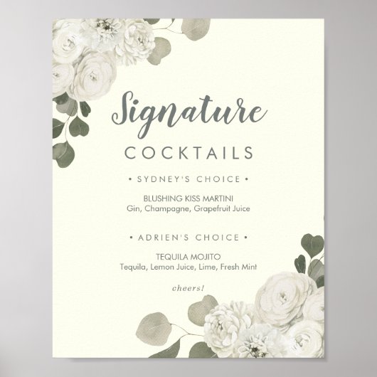 Winterbloemen | Ivoren Signature Cocktails bord Poster (Voorkant)