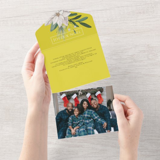 Winterbloemen Joyeux Noël Elegante kerstkaart All In One Uitnodiging (Afscheurbaar)