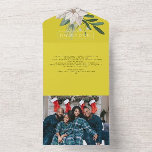 Winterbloemen Joyeux Noël Elegante kerstkaart All In One Uitnodiging (Binnen)