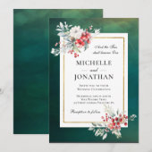 Winterbloemen Lijst op Groene Christelijke bruilof Kaart (Voorkant / Achterkant)