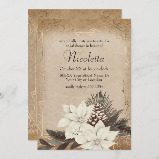 winterbloemen op vervaagd perkament kaart (Voorkant / Achterkant)