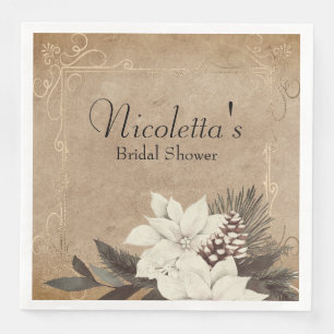 winterbloemen op vervaagd perkament servet