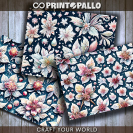 Winterbloemen op zwarte achtergrond voor decoupage inpakpapier vel