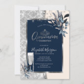 Winterbloemen, Prosecco Navy Blue Quinceanera Kaart (Voorkant)