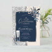 Winterbloemen, Prosecco Navy Blue Quinceanera Kaart (Staand voorkant)