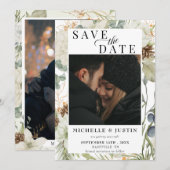 Winterbloemen | Rustieke trouwfoto Save The Date (Voorkant / Achterkant)