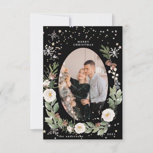 Winterbloemenkrans foto Happy Holiday Kaart (Voorkant)