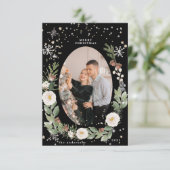 Winterbloemenkrans foto Happy Holiday Kaart (Staand voorkant)