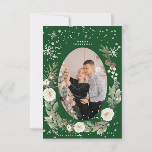 Winterbloemenkrans foto Happy Holiday Kaart (Voorkant)