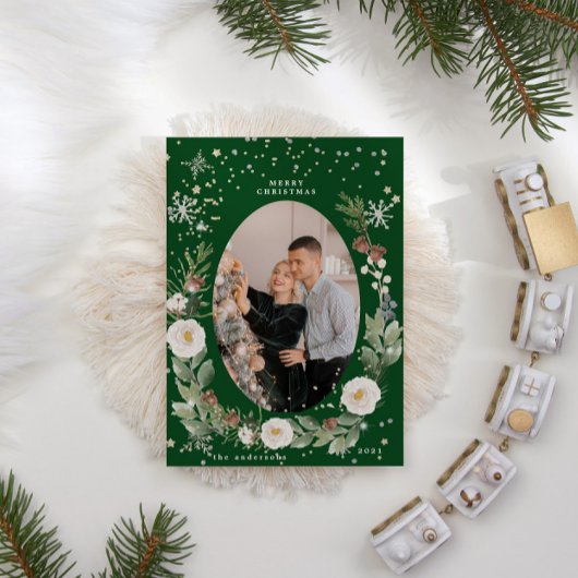 Winterbloemenkrans foto Happy Holiday Kaart