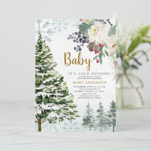 Winterbloemig Baby shower Bosdieren Kaart (Staand voorkant)