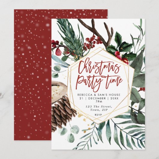 winterbloemige geometrische kerstfeestelijke uitno kaart (Voorkant / Achterkant)