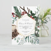 winterbloemige geometrische trouwuitnodiging kaart (Staand voorkant)