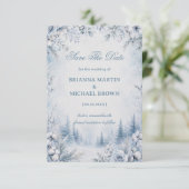 Winterbloesems omlijst sneeuw save the date (Staand voorkant)