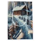 Winterblokhut op een besneeuwde kerstdag medium cadeauzakje (Voorkant)