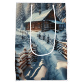Winterblokhut op een besneeuwde kerstdag medium cadeauzakje (Achterkant)