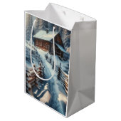 Winterblokhut op een besneeuwde kerstdag medium cadeauzakje (Achterkant Gekanteld)