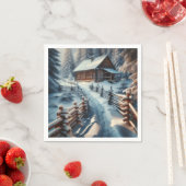 Winterblokhut op een besneeuwde kerstdag servet (Insitu)