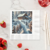 Winterblokhut op een besneeuwde kerstdag servet (Insitu)