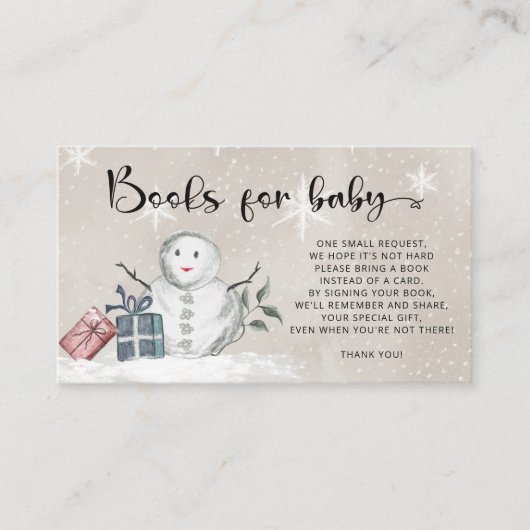Winterboeken voor het Baby shower van baby Informatiekaartje (Voorkant)